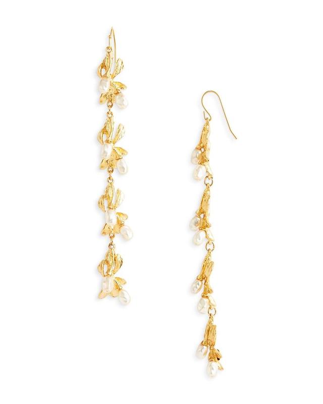 Womens Satin 22K-Gold-Plated & Pearl Flower Drop Earrings Product Image