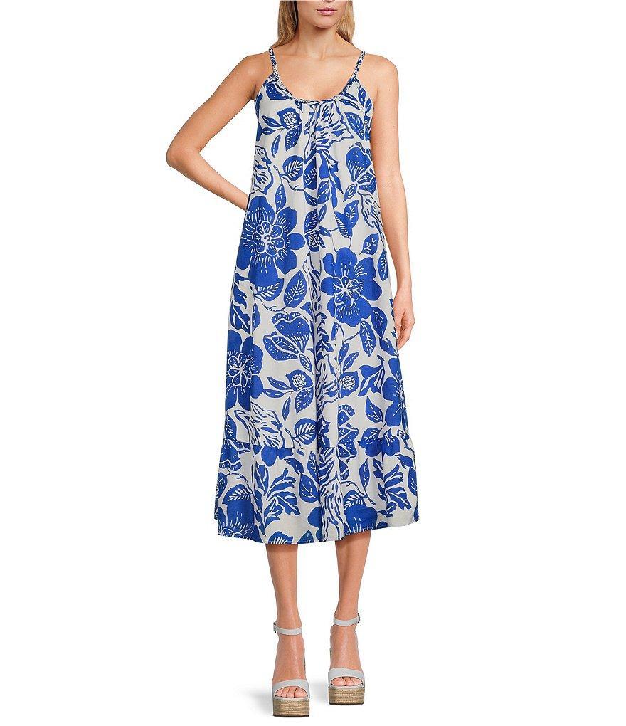 J.Marie Laken Braided Straps Scoop Neckline Sleeveless Printed Tiered Pullover Midi Dress Product Image