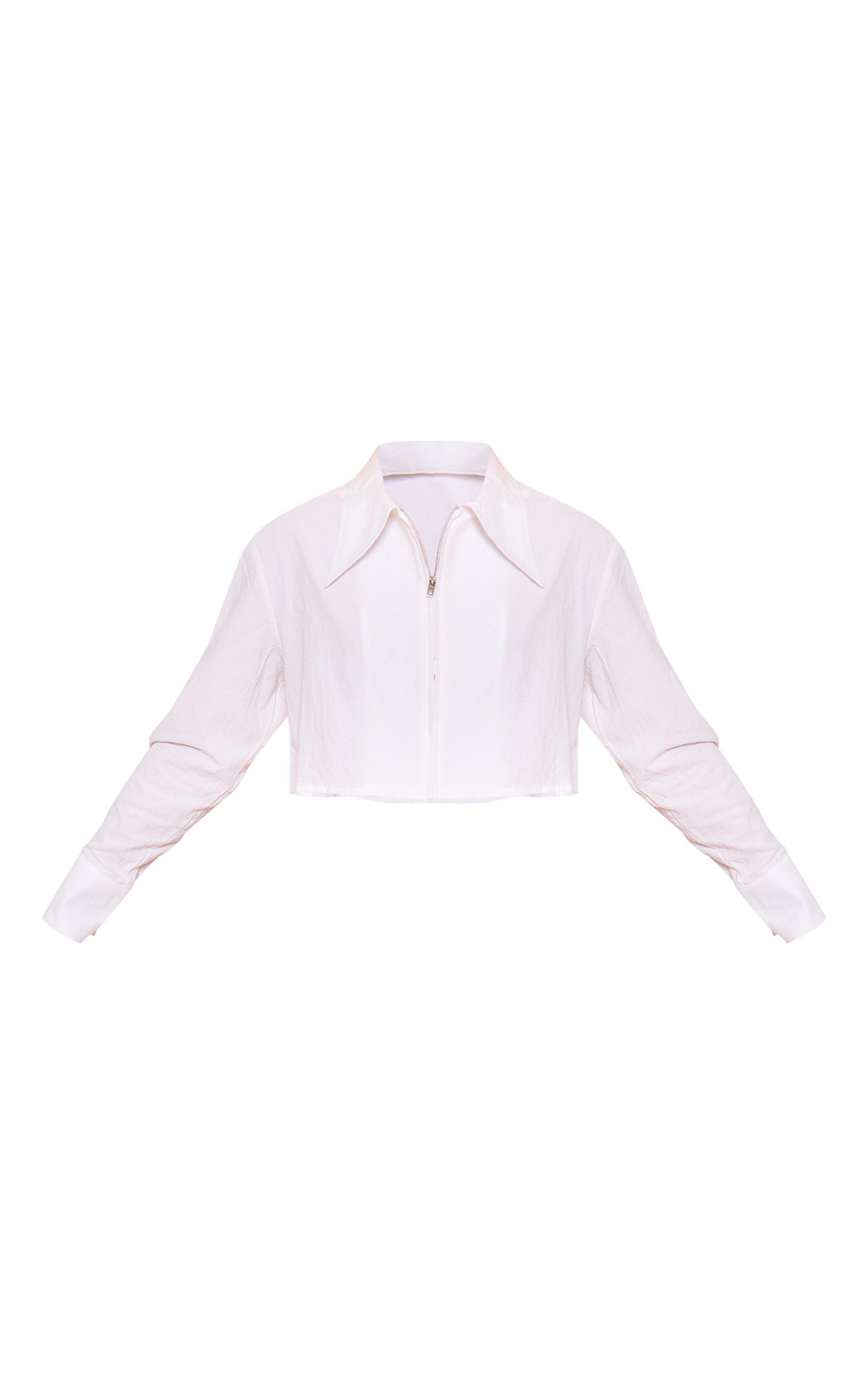 Ecru Zip Up Cropped Shirt Product Image