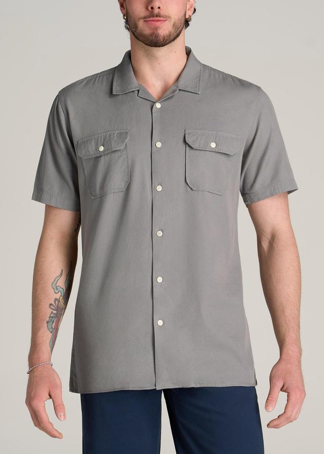 LJ&S Two-Pocket Camp Shirt for Tall Men in Pewter Male Product Image