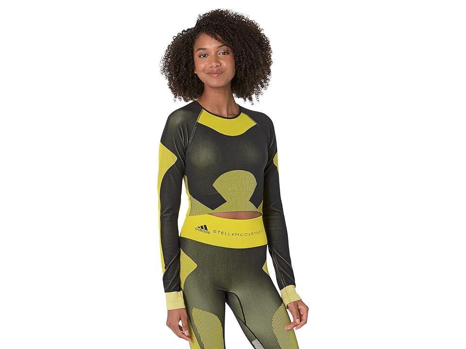 adidas by Stella McCartney Truestrength Seamless Long Sleeve Crop HN2882 (Black/Yellow/Clear Onix) Women's Clothing Product Image