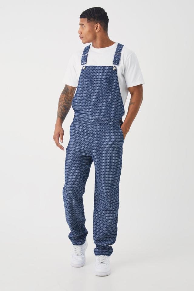 Relaxed Fit Fabric Interest Denim Overalls | boohooMAN USA Product Image