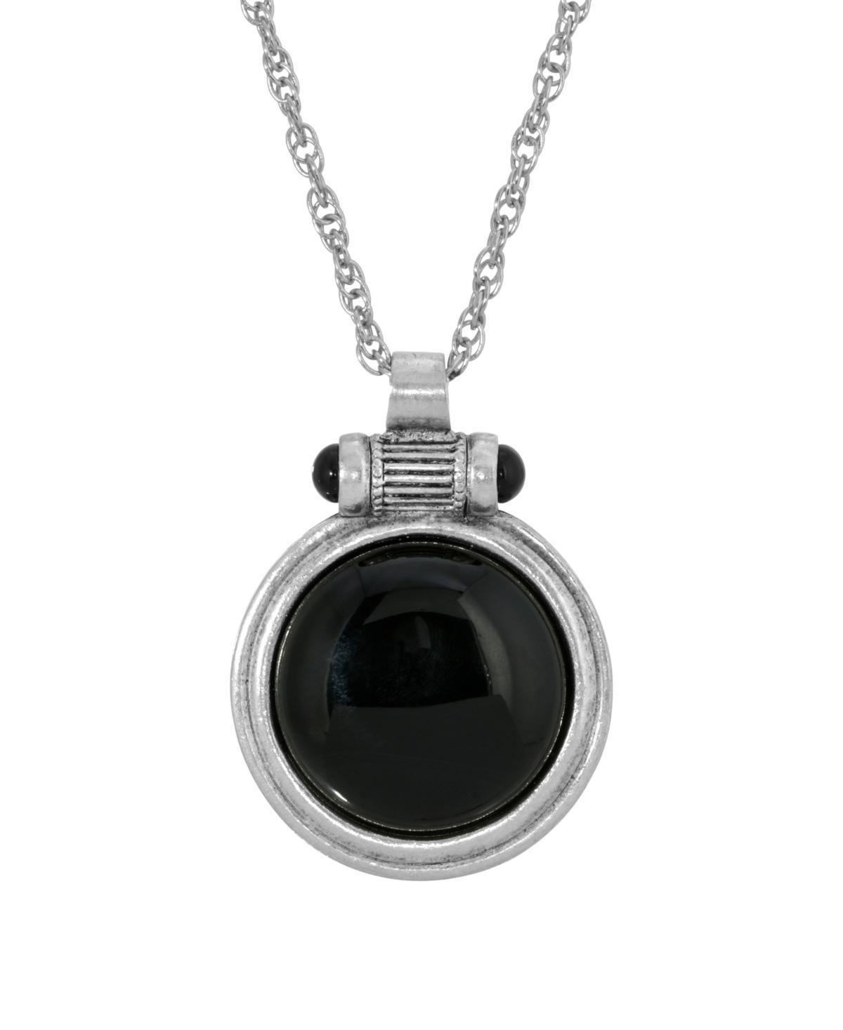 1928 Silver Tone Round Stone Pendant Pendant Necklace, Womens Black Product Image