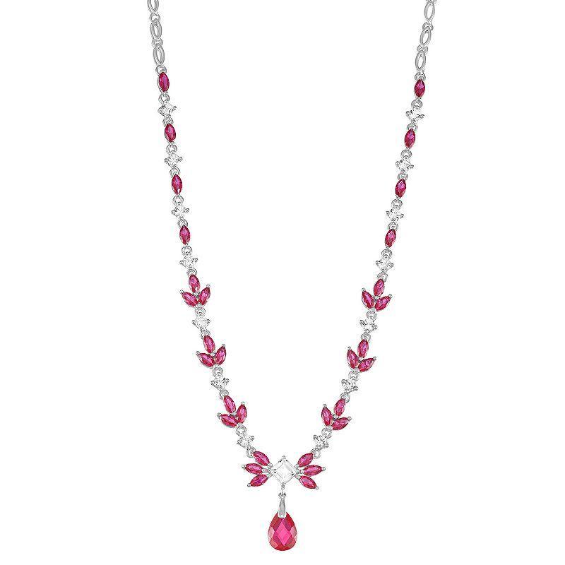 Sterling Silver Lab-Created Ruby & Lab-Created White Sapphire Necklace, Womens Red Product Image