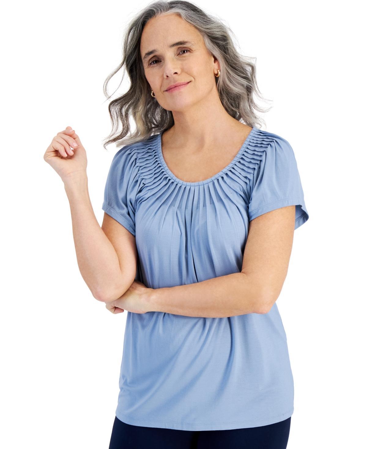 Style & Co Womens Pleat-Neck Short-Sleeve Top, Created for Macys Product Image