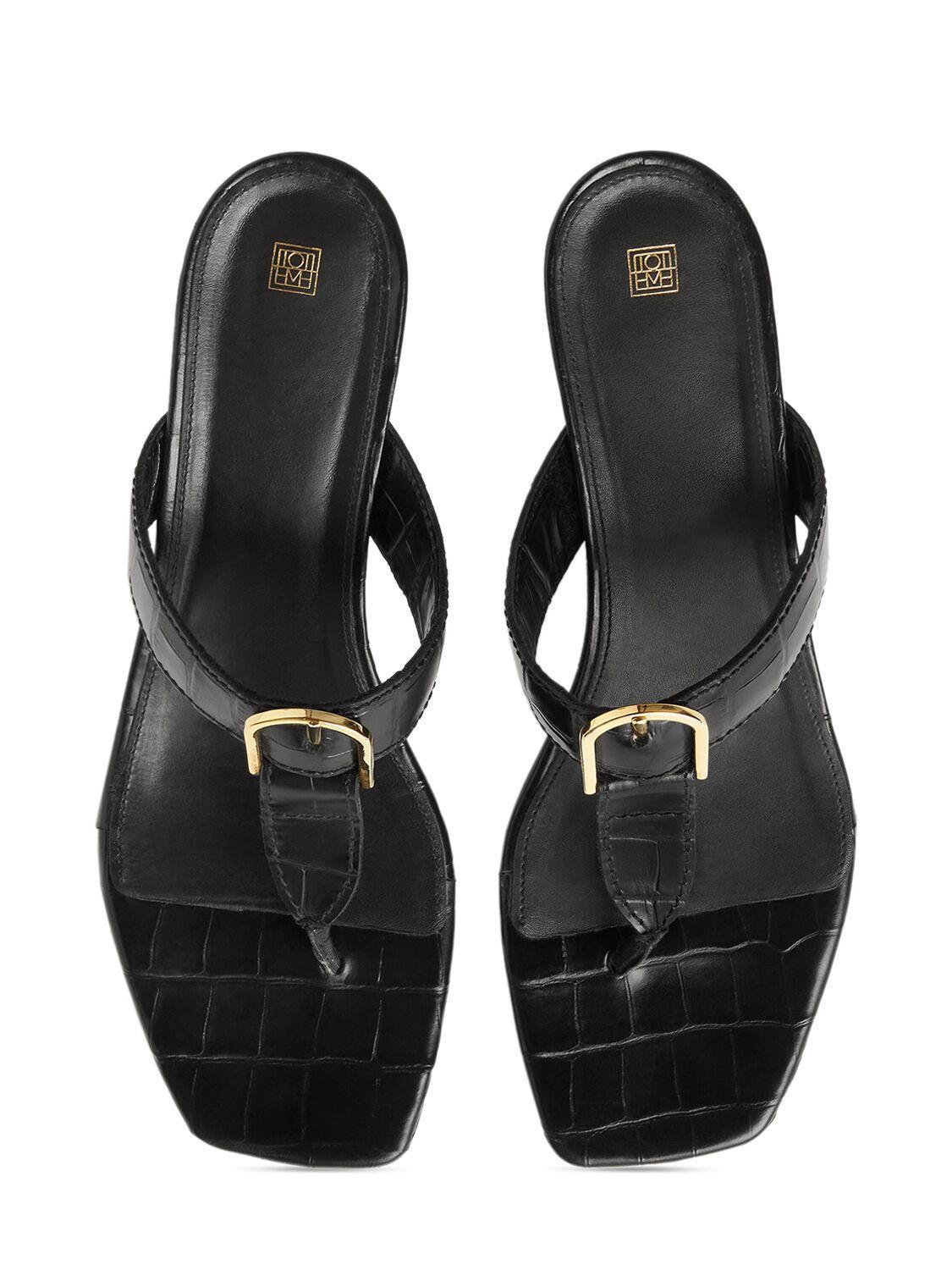 TOTÊME 35mm Croc Embossed Leather Thong Sandals In Black Product Image