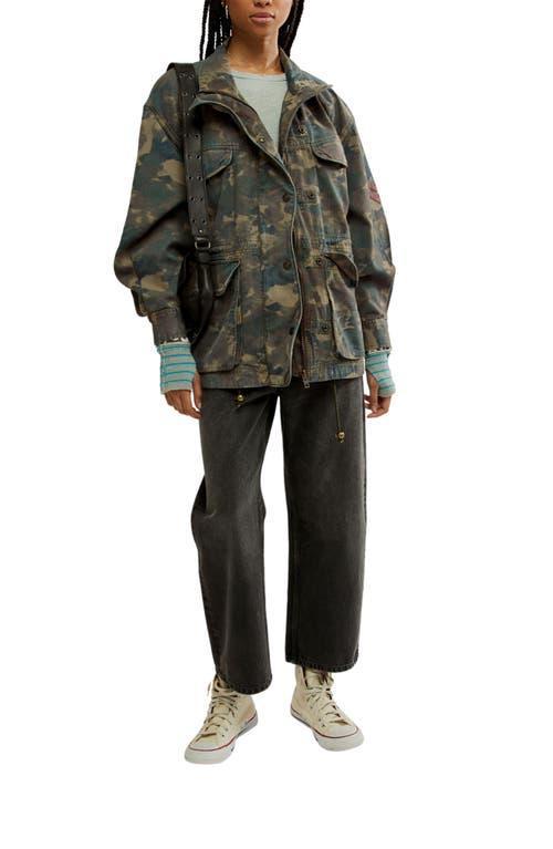 FREE PEOPLE Arya Camo Cotton Twill Utility Jacket In Dusty Olive Combo Product Image