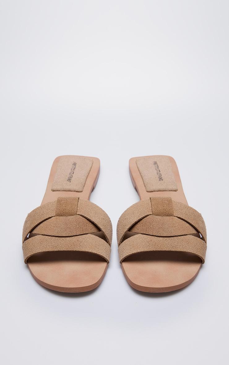 Beige Suede Round Toe Flat Mule Sandals Product Image