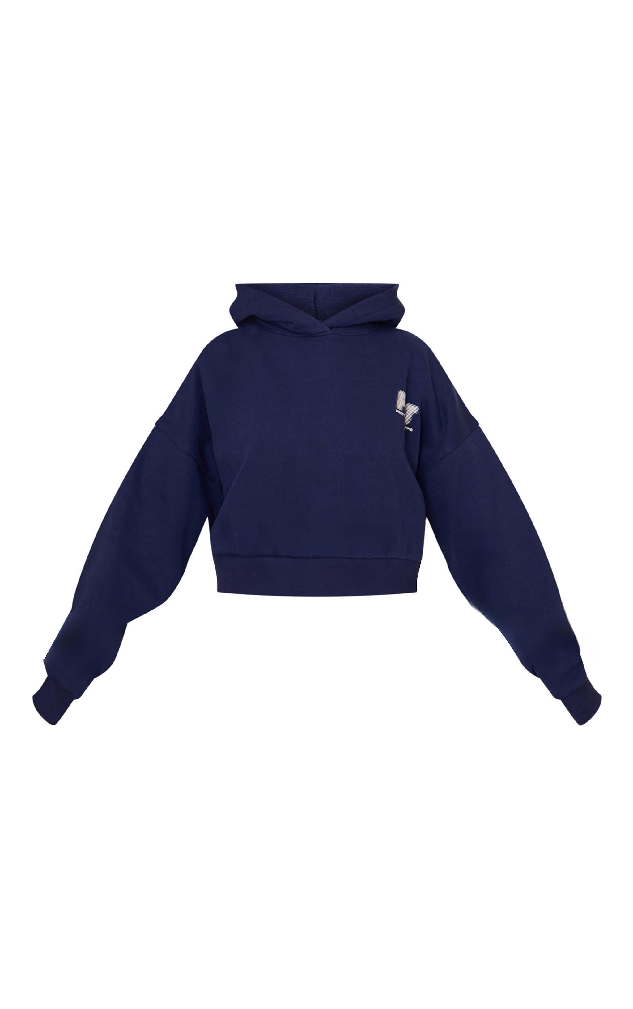 Petite Navy Printed Boxy Hoodie Product Image