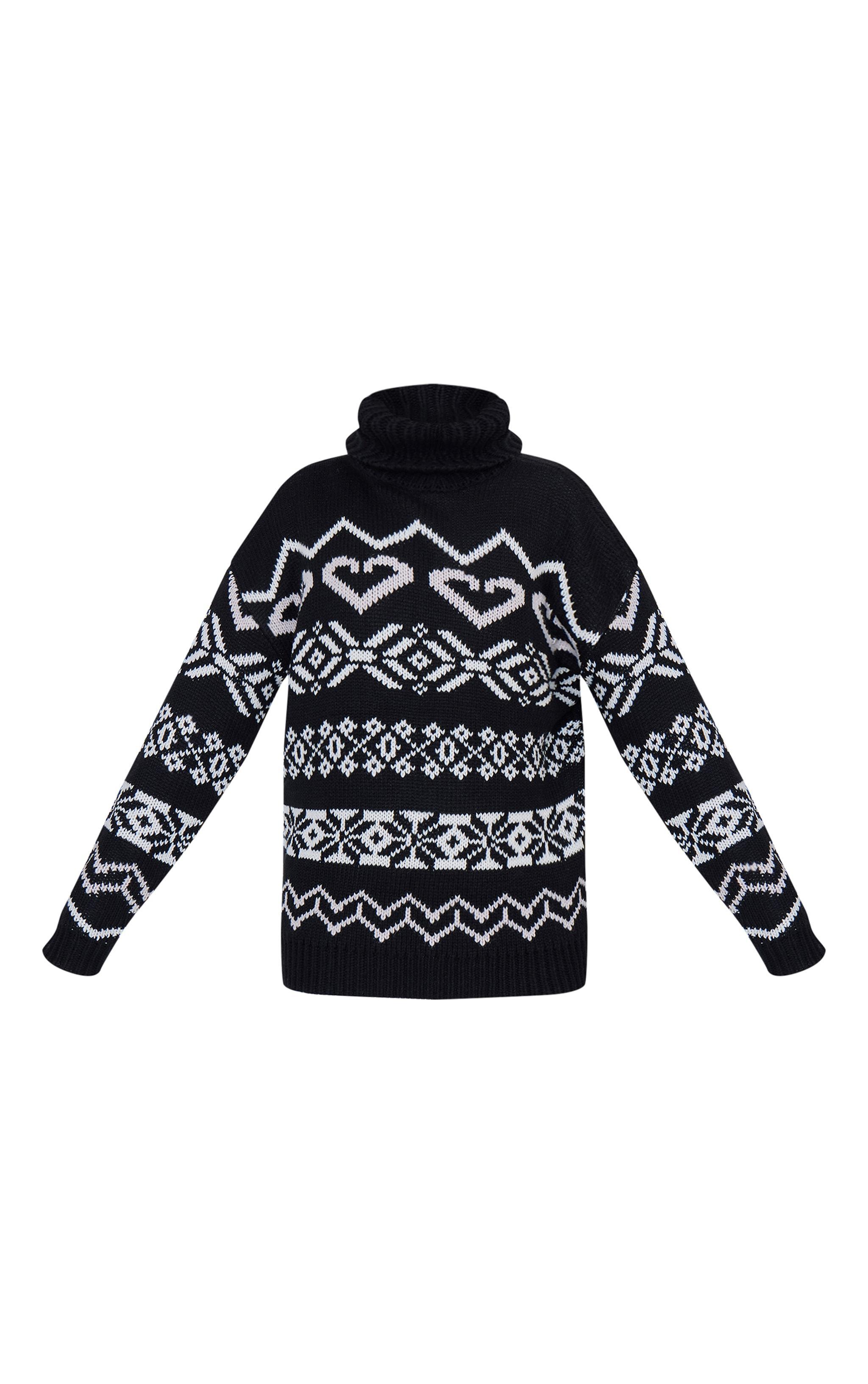 PRETTYLITTLETHING SKI Fairisle Roll Neck Knitted Oversized Sweater Product Image