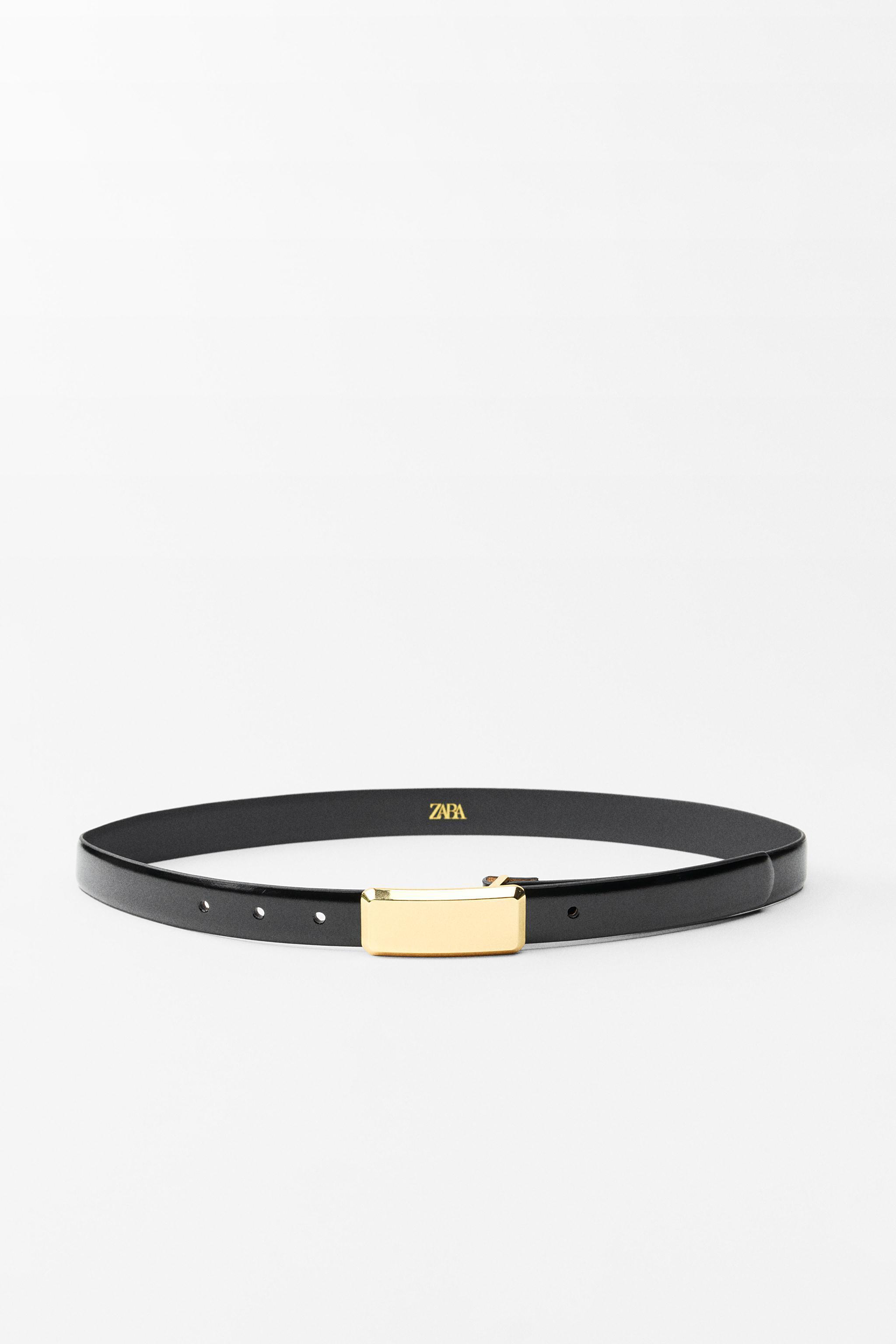 RECTANGULAR BUCKLE THIN LEATHER BELT Product Image