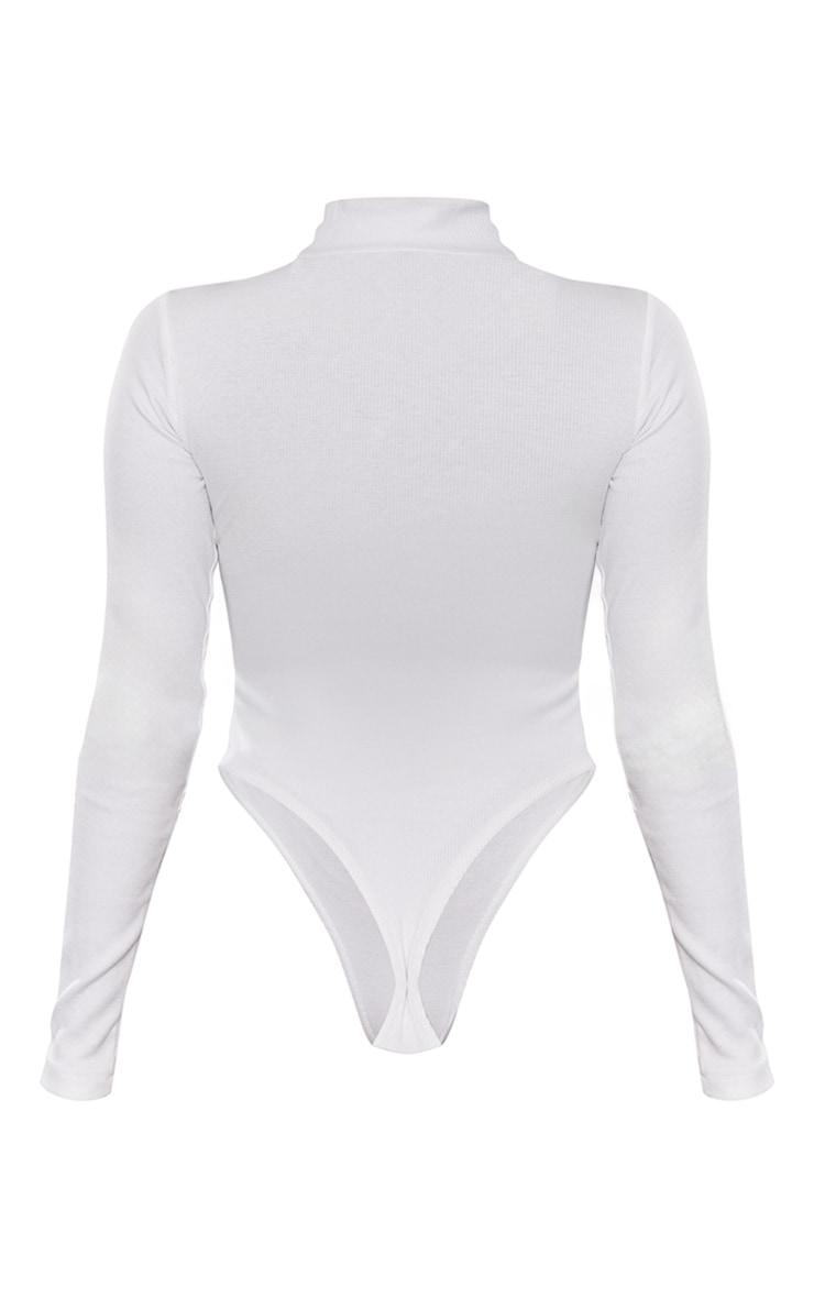  White Basic Soft Ribbed High Neck Long Sleeve Bodysuit Product Image