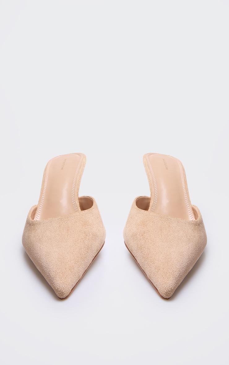 Beige Faux Suede Point Toe Mid Stiletto Heeled Mules Product Image