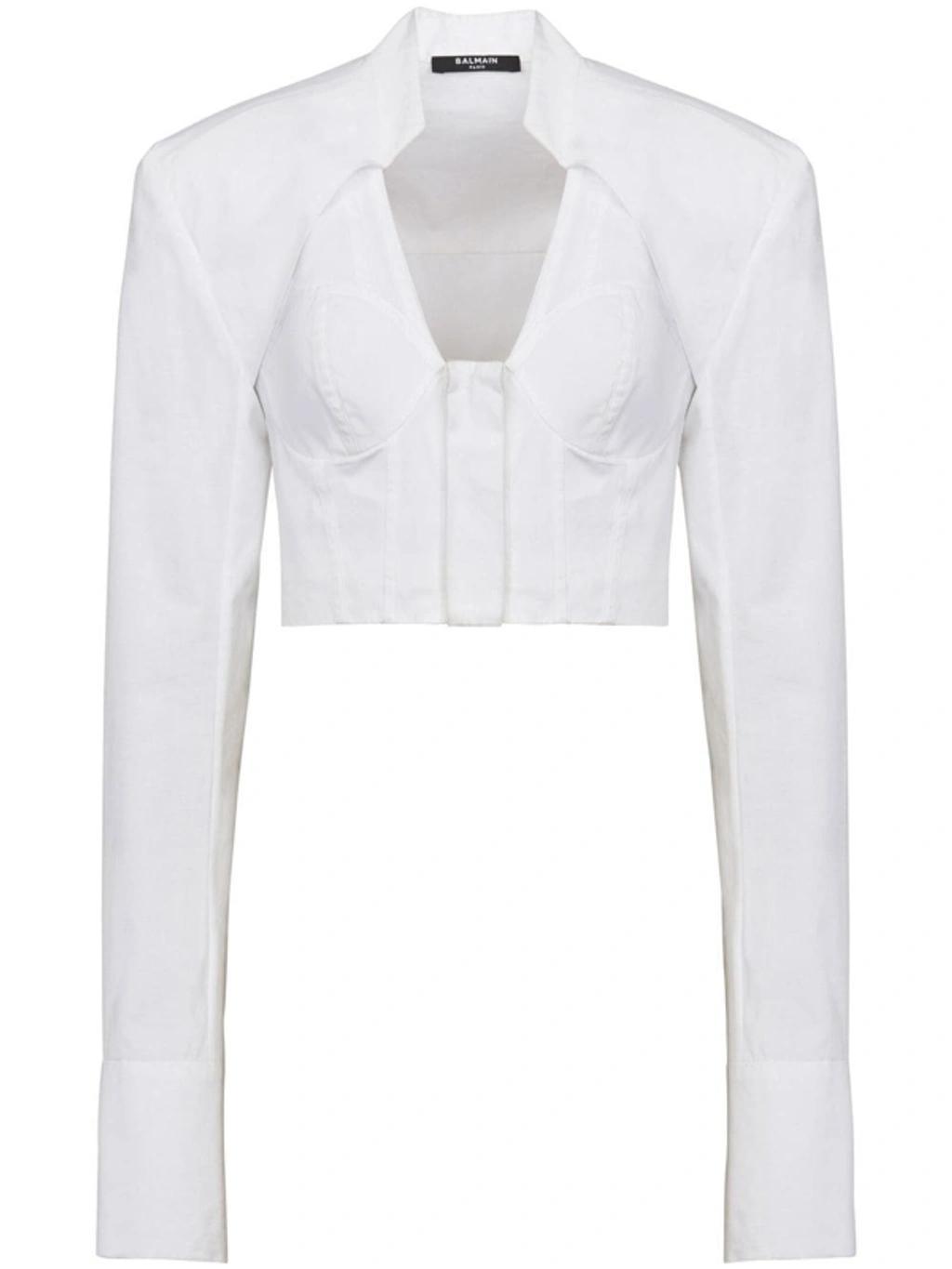 Cropped Cotton Poplin Corset Top In Blanc product image