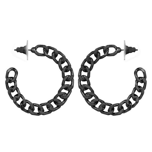 Emberly Hematite Plated Chain Link C-Hoop Earrings, Womens, None Product Image