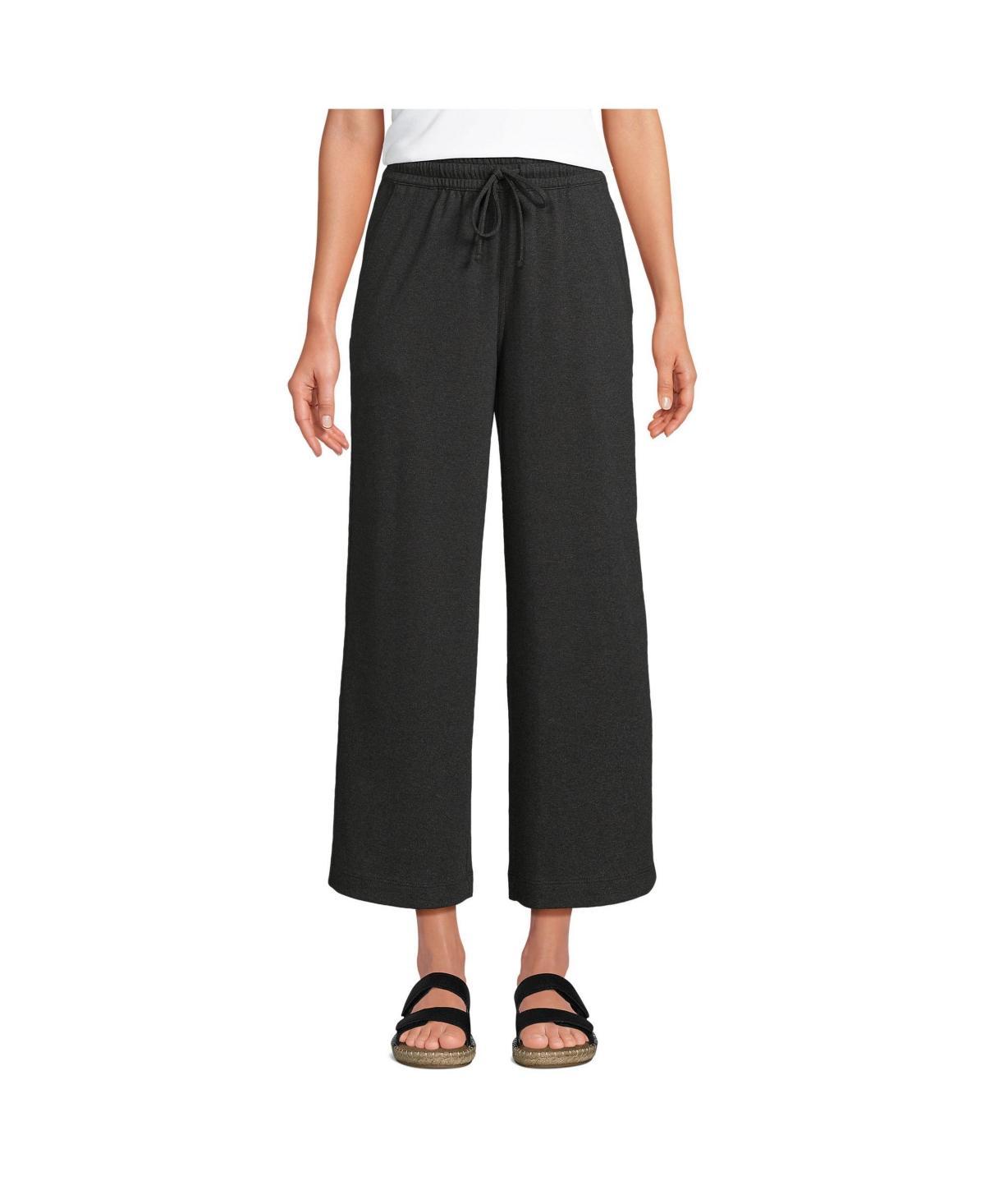 Lands End Womens Tall Sport Knit Elastic Waist Wide Leg Crop Pants Product Image