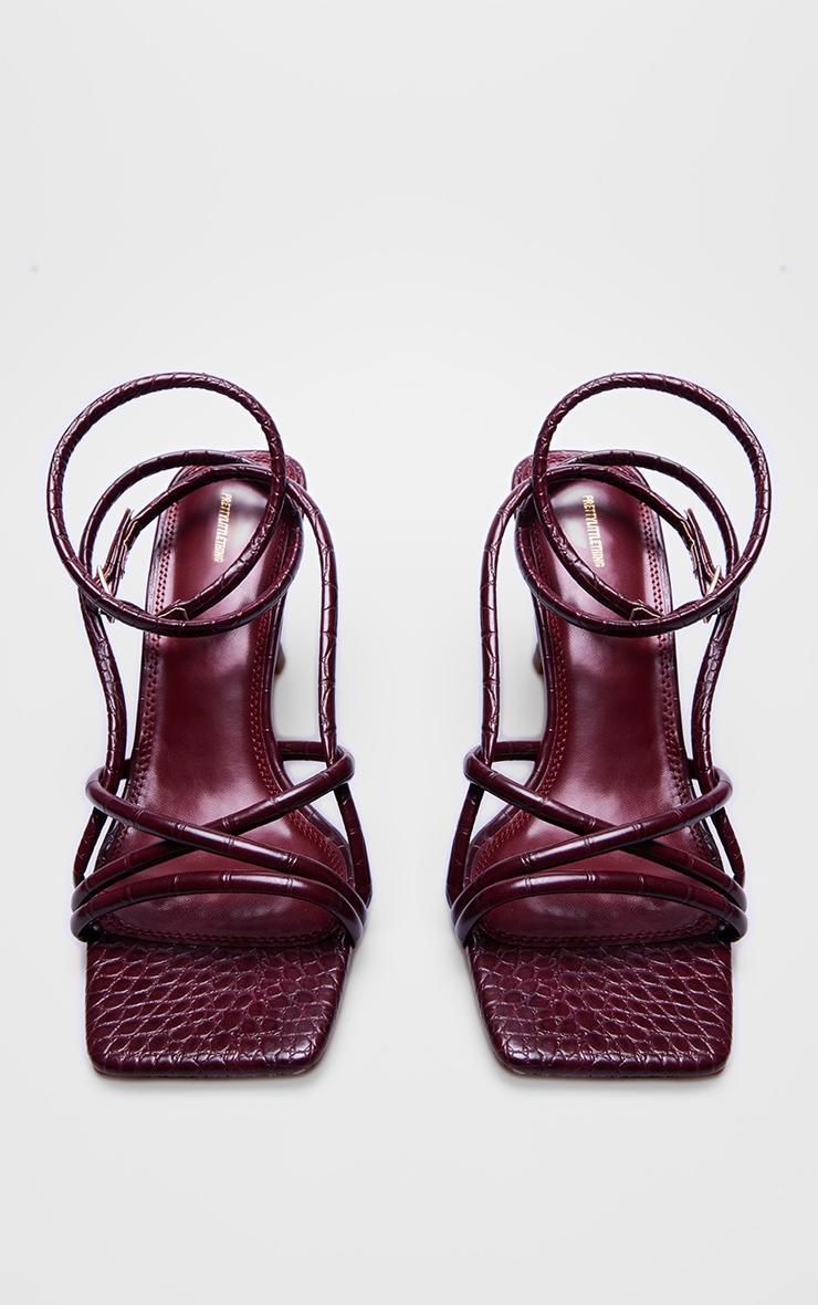 Burgundy Croc PU Square Toe Tube Strappy Mid Stiletto Heeled Sandals product image