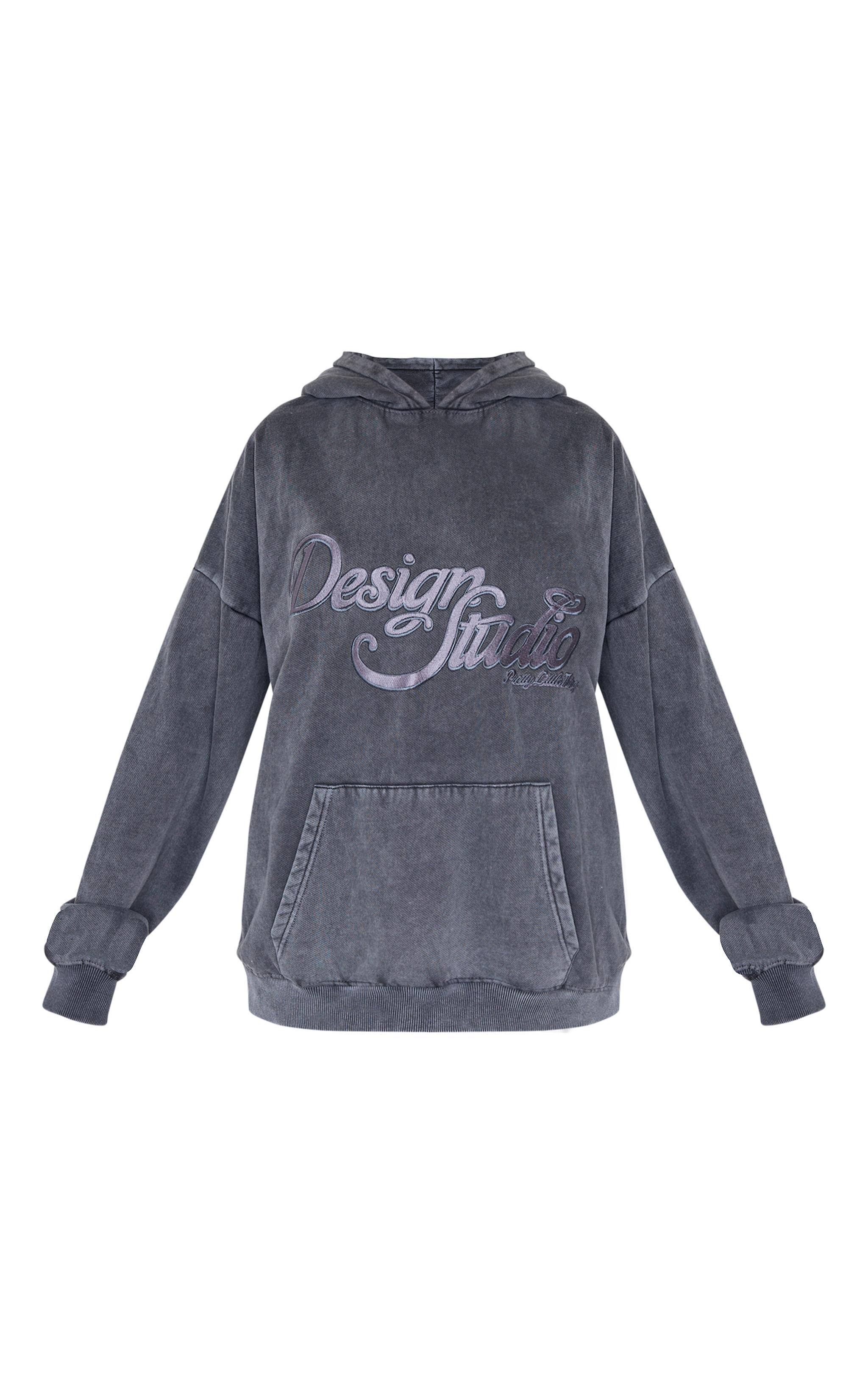 Charcoal Washed Design Studio Tonal Embroidered Hoodie Product Image