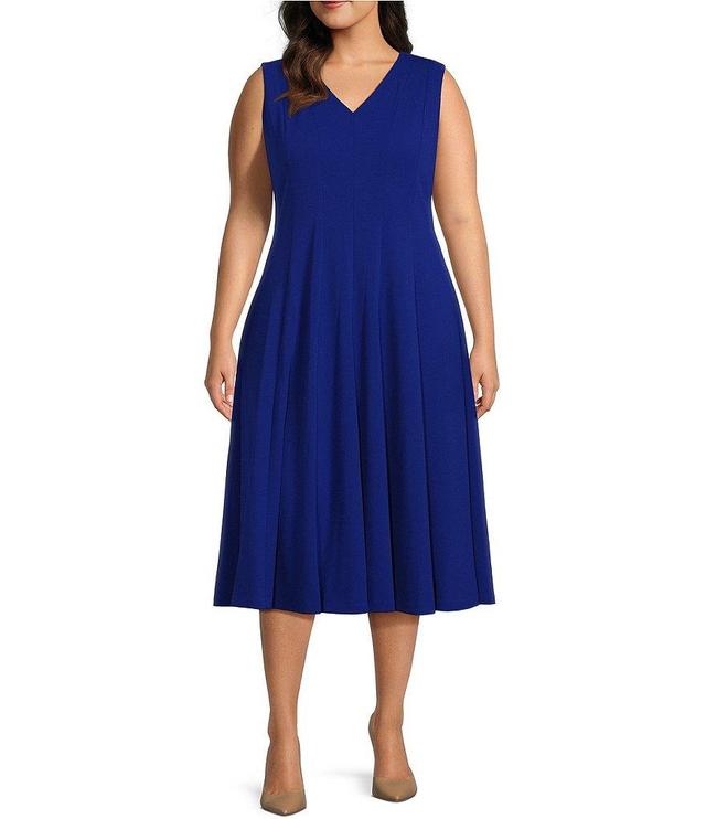 Calvin Klein Plus Size Sleeveless V-Neck Scuba Crepe Fit and Flare Midi Dress Product Image