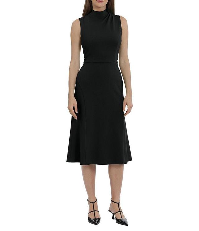 Maggy London Stretch Crepe Mock Neckline Sleeveless Midi Dress Product Image