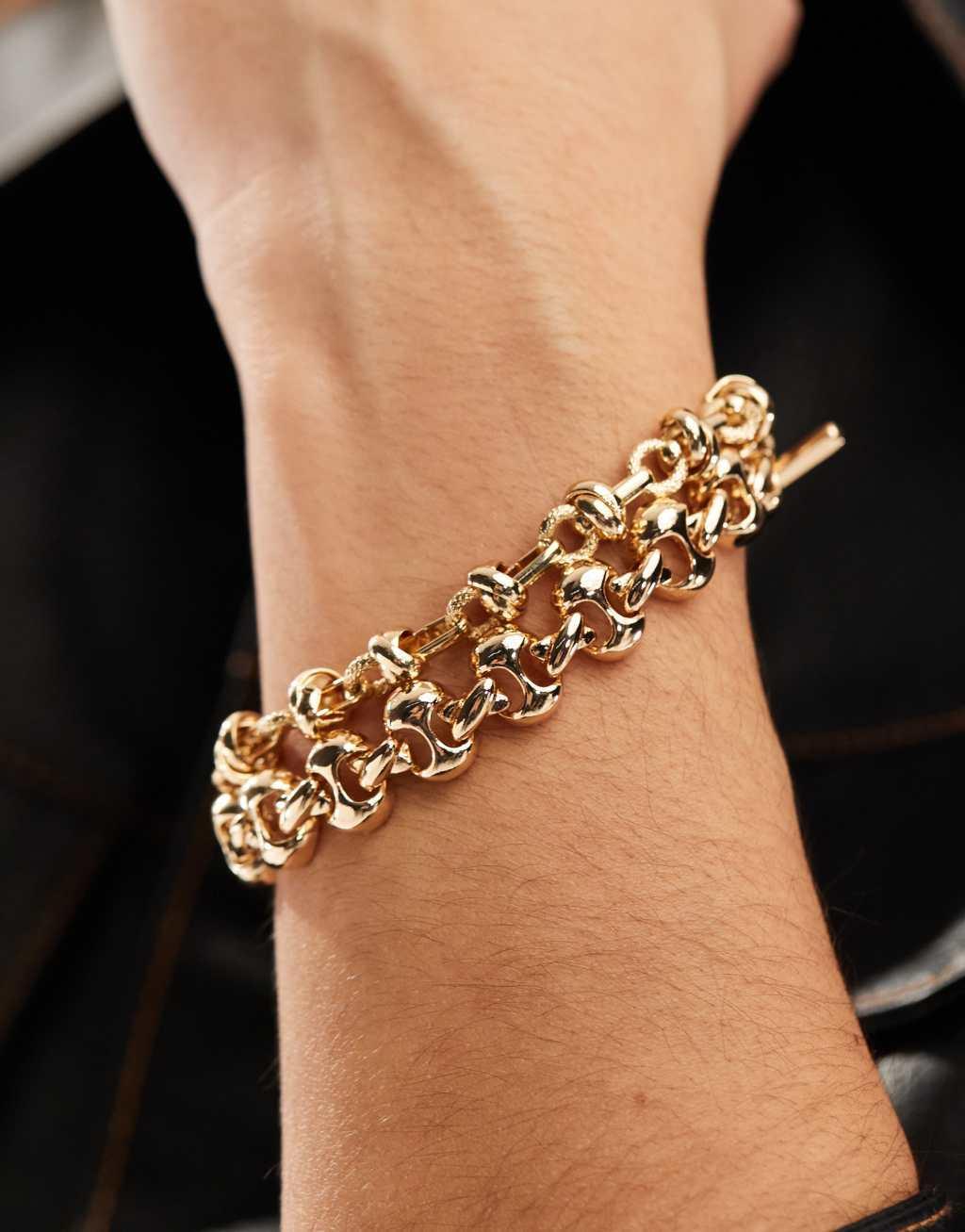 ASOS DESIGN multirow bracelet with chunky chain T-bar detail in gold tone Product Image