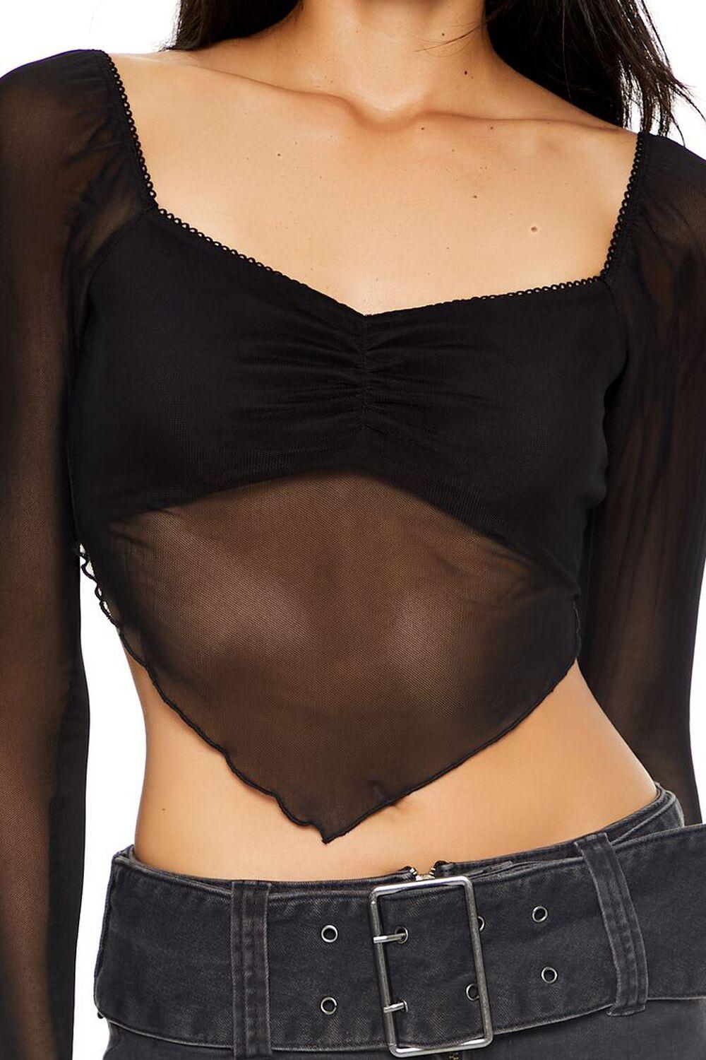 Mesh Long-Sleeve Crop Top | Forever 21 Product Image