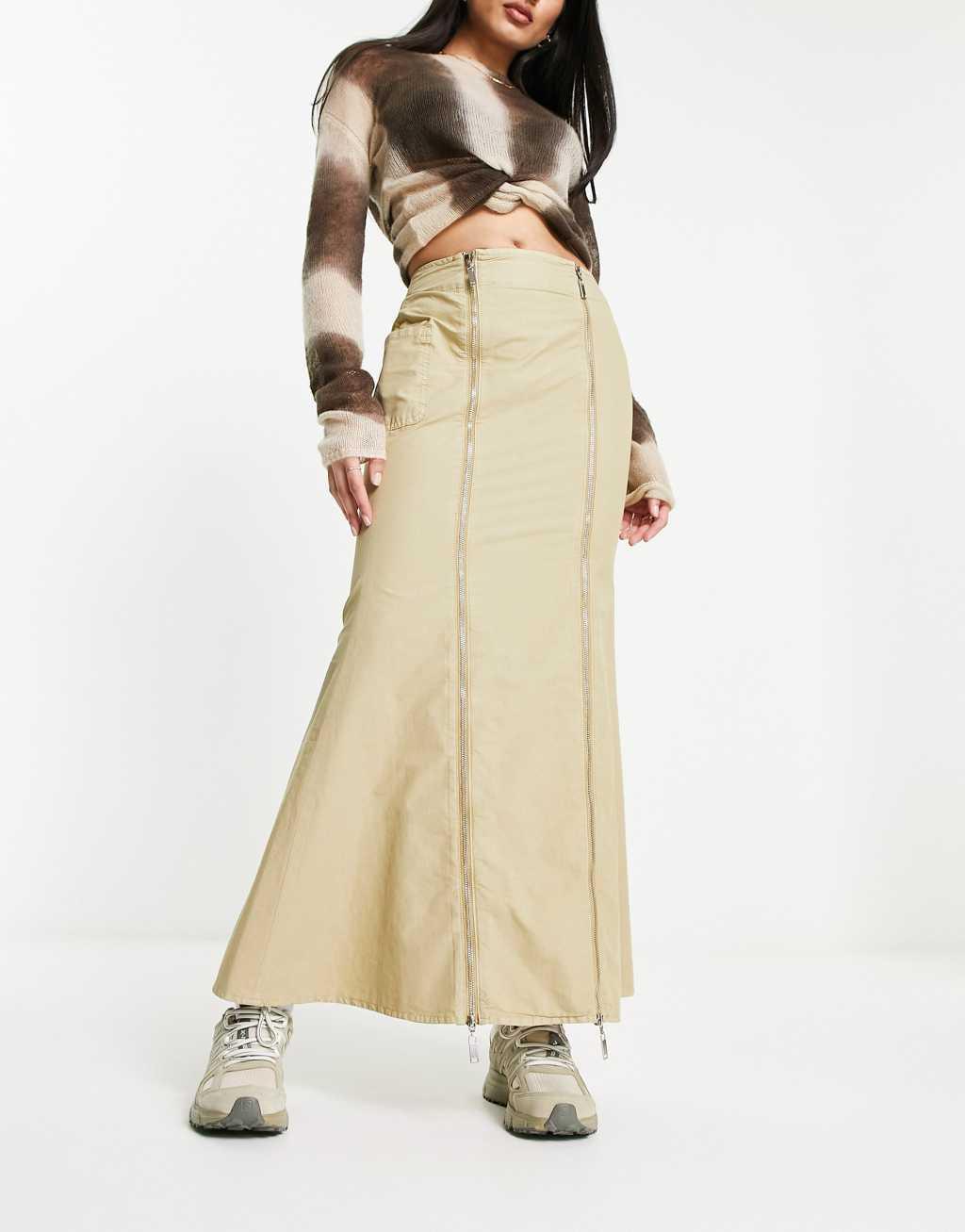 COLLUSION fishtail detail cargo maxi skirt in neutral Product Image