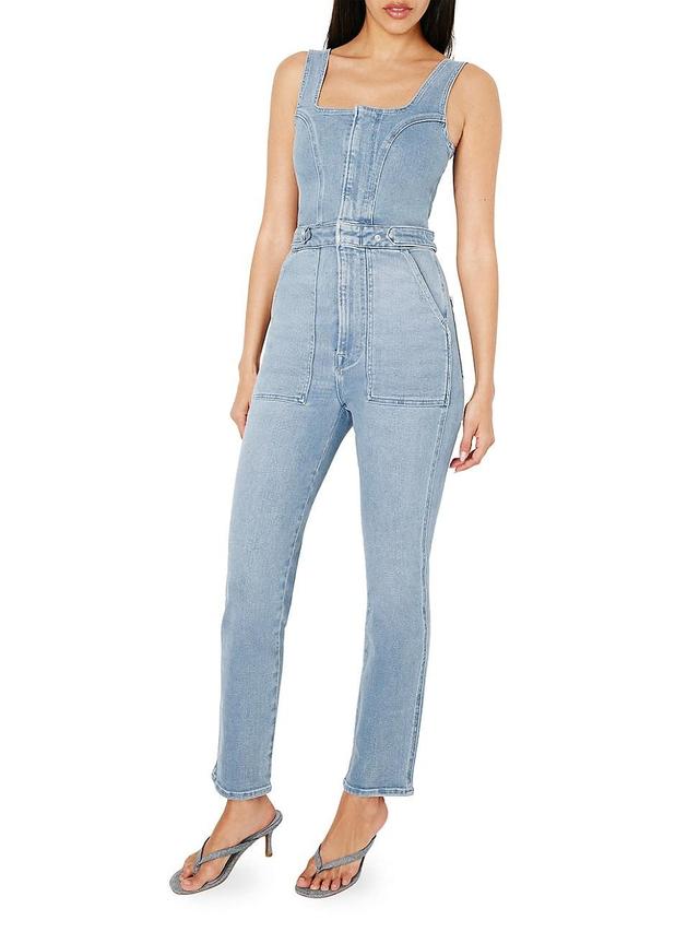 Womens Fit For Success Denim Sleeveless Jumpsuit Product Image