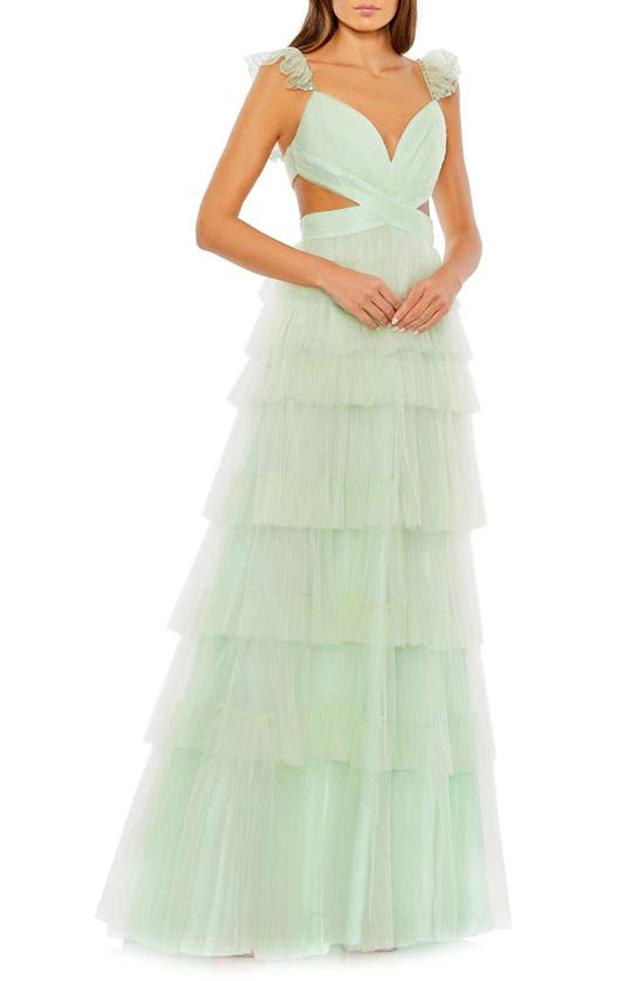 Ruffle Tiered Tulle Cut Out Gown In Mint Product Image