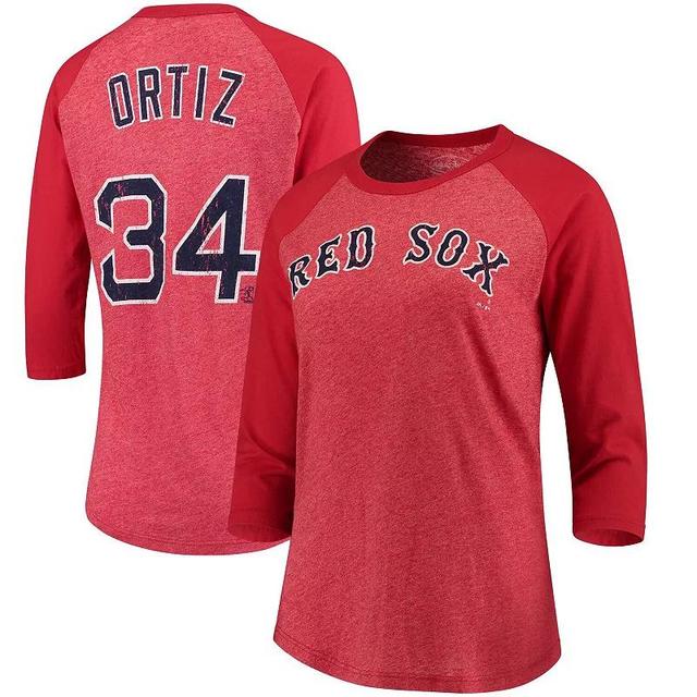 Womens David Ortiz Red Boston Red Sox Name and Number Tri-Blend Three-Quarter Length Raglan T-shirt Product Image