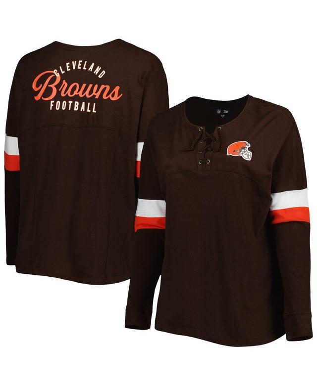 Womens New Era Brown Cleveland Browns Plus Size Athletic Varsity Lace-Up V-Neck Long Sleeve T-shirt Product Image