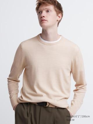 Mens Merino Crew Neck Sweater Natural XL UNIQLO US Product Image