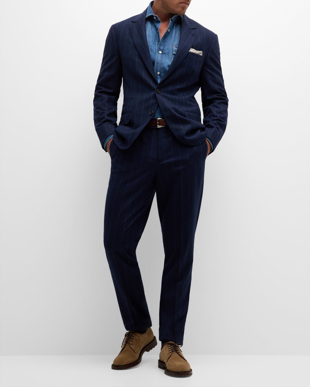 Mens Striped Wool Suit Product Image