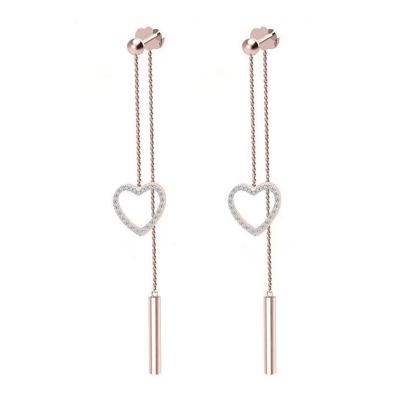 10k Rose Gold Diamond Heart Drop Earrings, Womens, 10k Gold Product Image