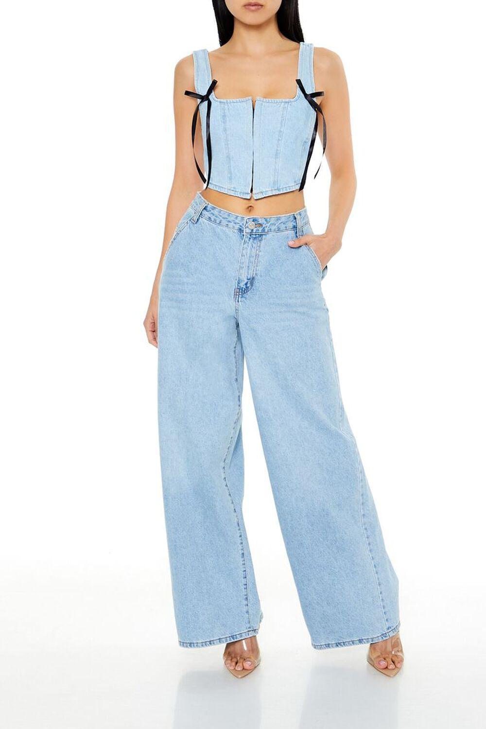 Denim Bustier Bow Crop Top | Forever 21 Product Image