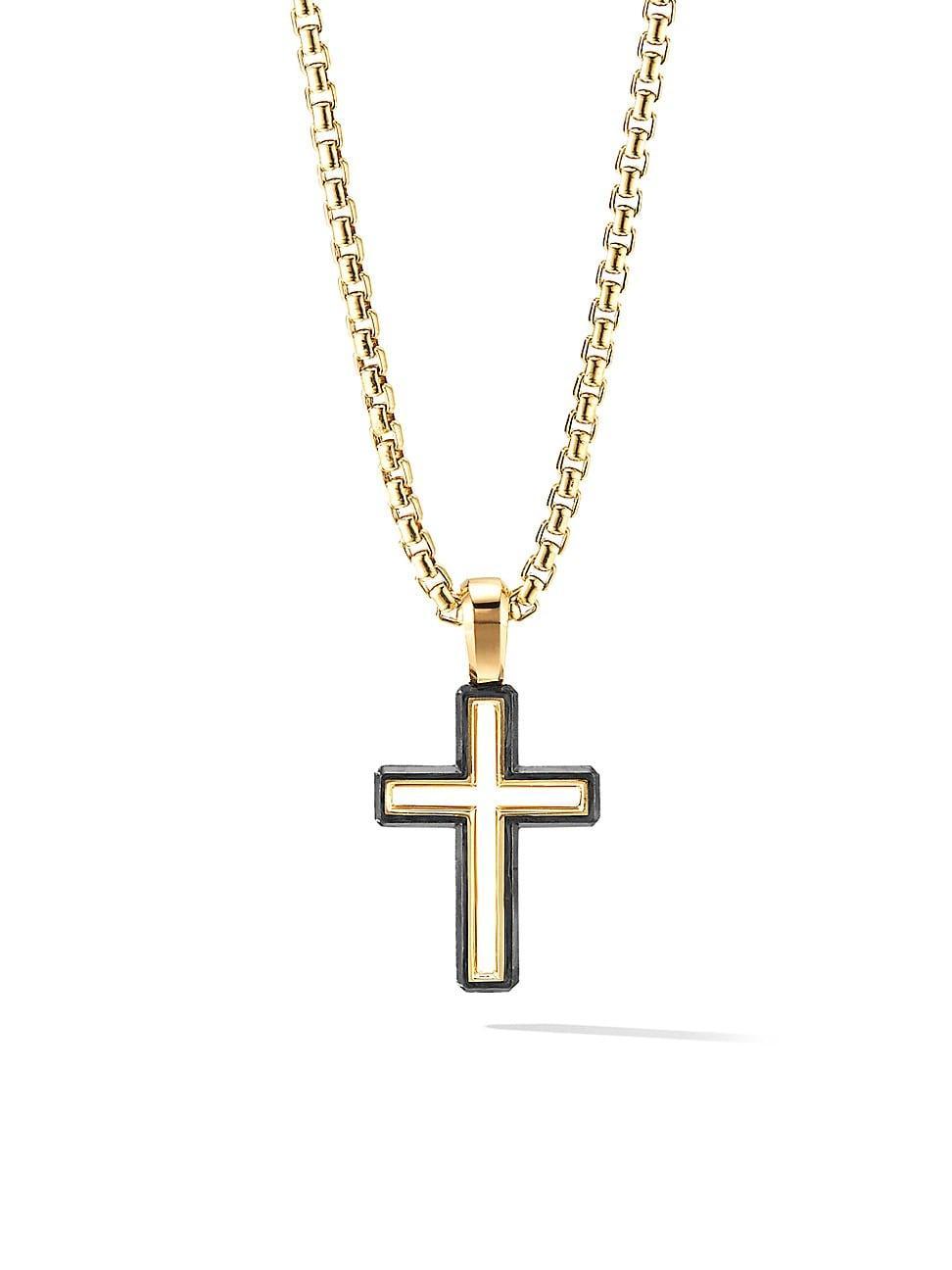 Mens Forged Carbon Cross Pendant with 18K Yellow Gold Product Image