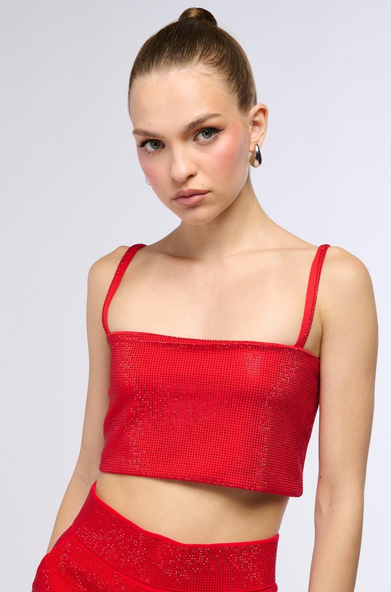 POP STAR HOT FIX RHINESTONE CROP TOP IN RED Product Image