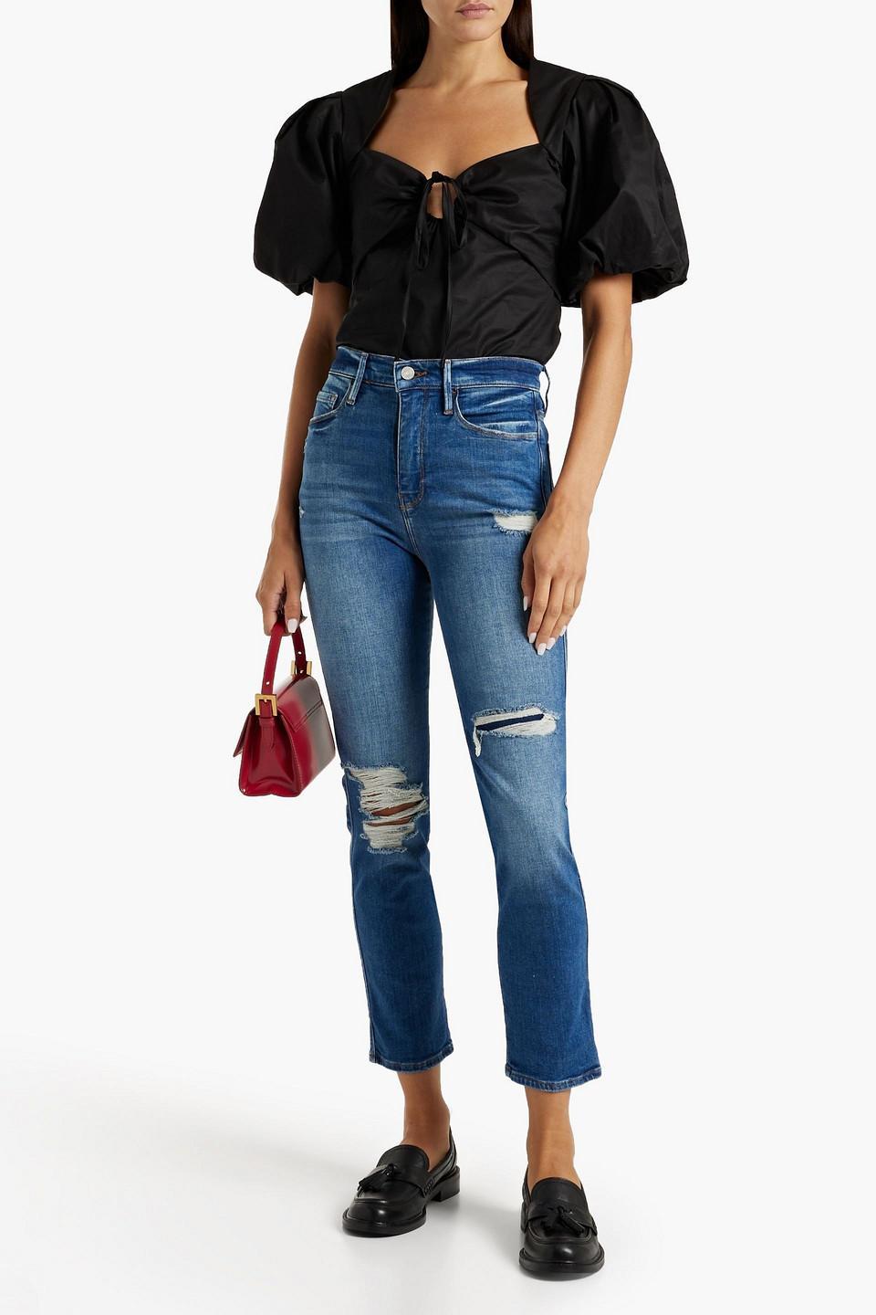 Gathered Cotton-blend Sateen Pleated Top In Black Product Image