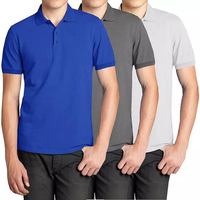 Mens Galaxy 3-Pack Pique Polos Royal Grey White Product Image