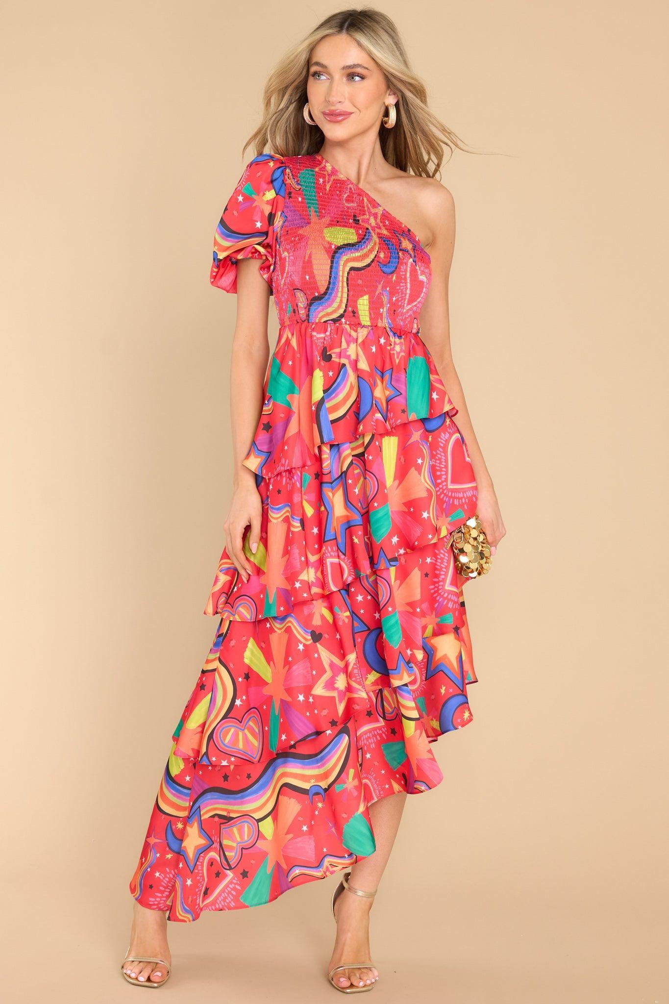 Collins Hot Pink Stargazing Midi Dress Red Product Image