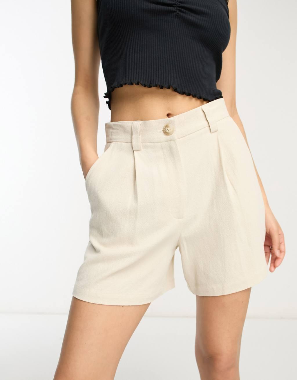 ASOS DESIGN Petite dad short with linen in stone Product Image