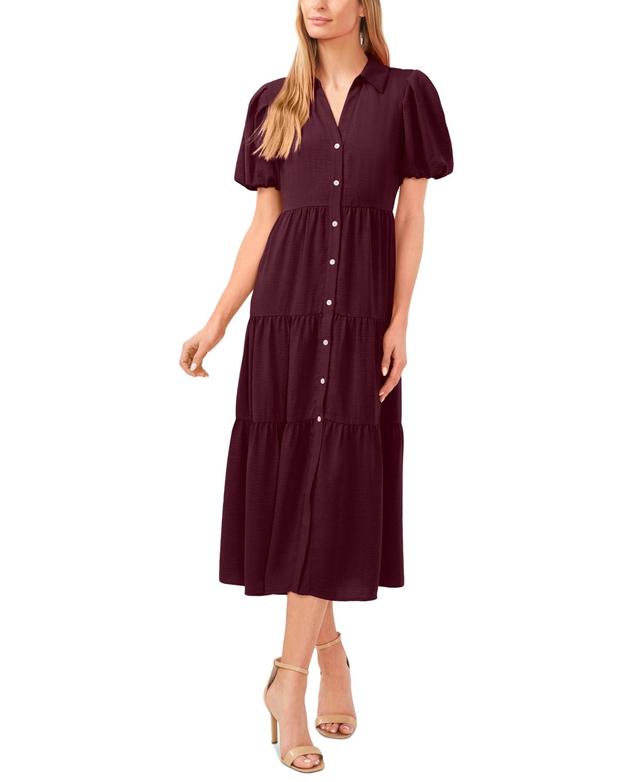 CeCe Womens Collared Short-Sleeve Tiered Shirtdress Product Image