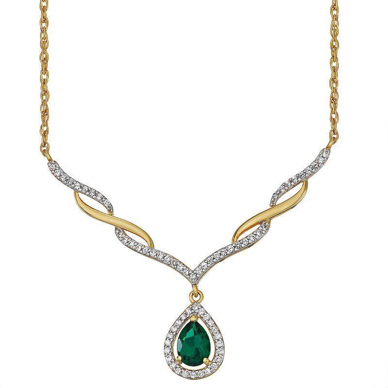 18K Gold Over Sterling Silver Two-Tone Lab-Created Emerald & White Sapphire Necklace, Womens Gold Tone Product Image