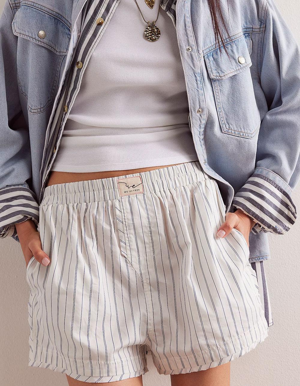 FREE PEOPLE Day To Day Womens Striped Boxer Shorts Product Image