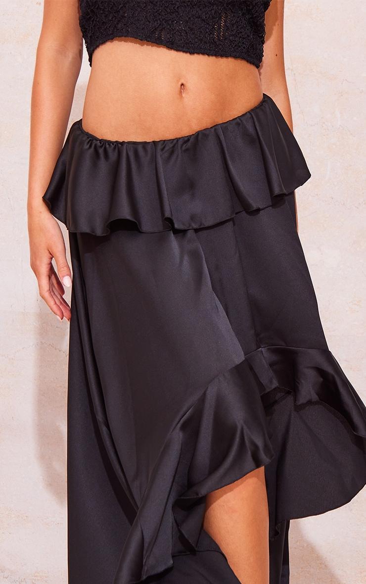 Black Satin Waterfall Front Maxi Skirt Product Image