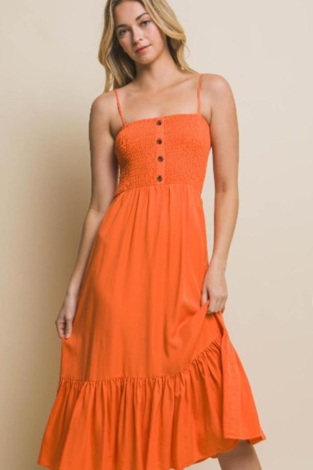 Smocked Orange Maxi Tencel Dress Product Image