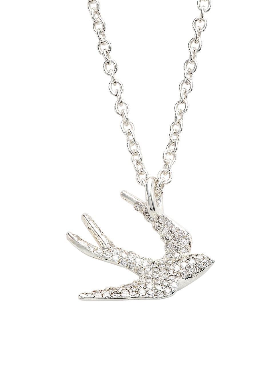 Womens Stardust Sterling Silver & Diamond Mini Dove Pendant Necklace Product Image