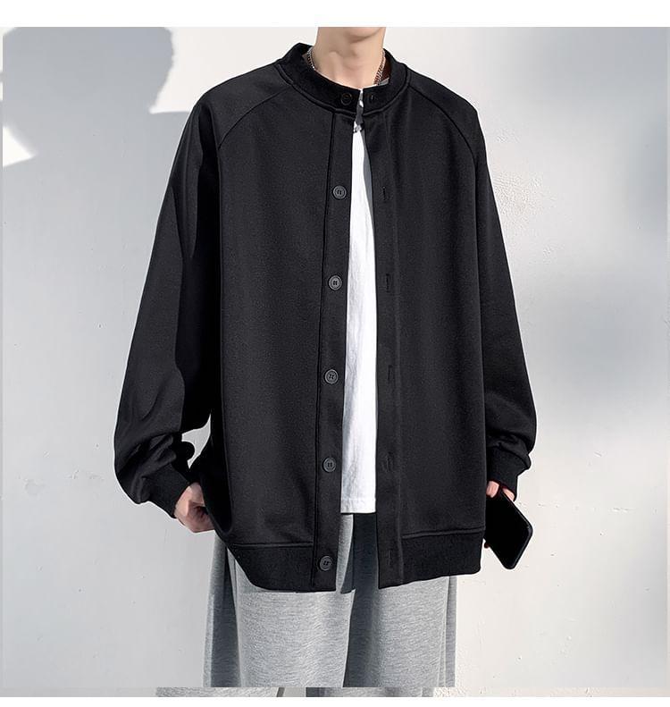 Crew Neck Plain Button Jacket Product Image