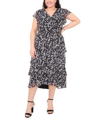 Plus Size Printed Chiffon Flutter-Sleeve Maxi Dress Product Image