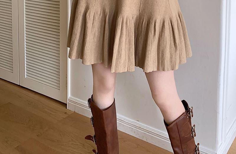 High Waist Plain Mini A-Line Knit Skirt Product Image